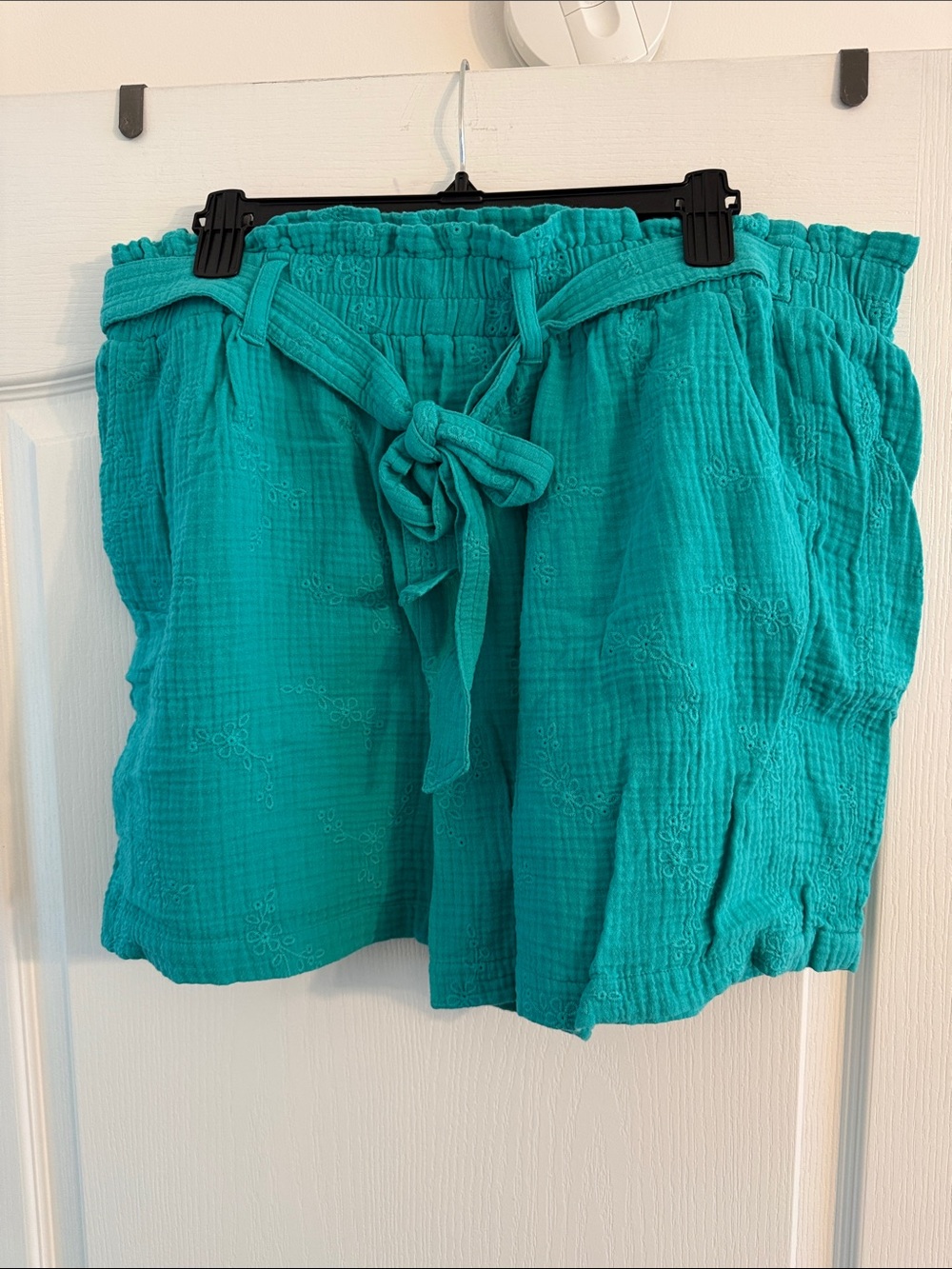High-Waist Teal Paperbag Shorts with Tie Belt